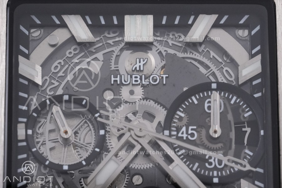 Square Bang Unico 42mm Titanium BBF 1:1 Best Edition Skeleton Dial on Black Rubber Strap A1280