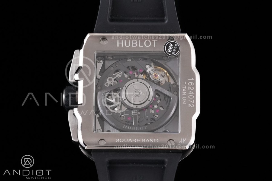 Square Bang Unico 42mm Titanium BBF 1:1 Best Edition Skeleton Dial on Black Rubber Strap A1280