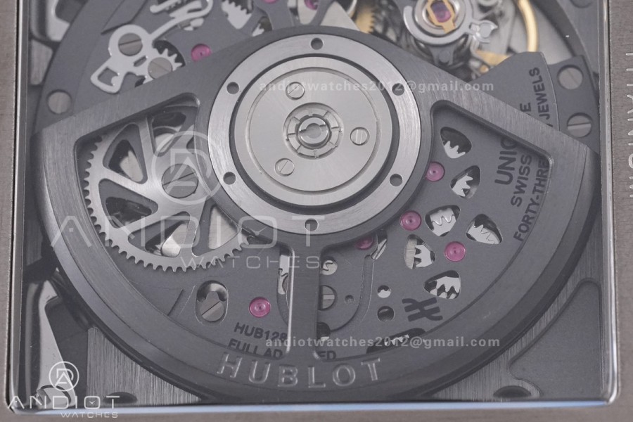 Square Bang Unico 42mm Titanium BBF 1:1 Best Edition Skeleton Dial Ceramic Bezel on Black Rubber Strap A1280