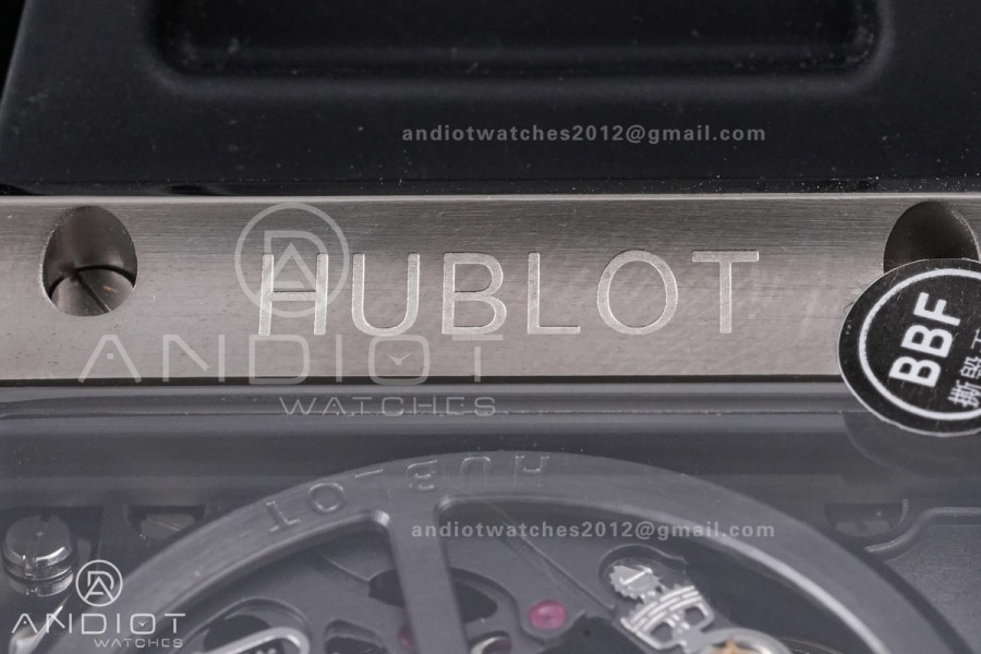 Square Bang Unico 42mm Titanium BBF 1:1 Best Edition Skeleton Dial Ceramic Bezel on Black Rubber Strap A1280