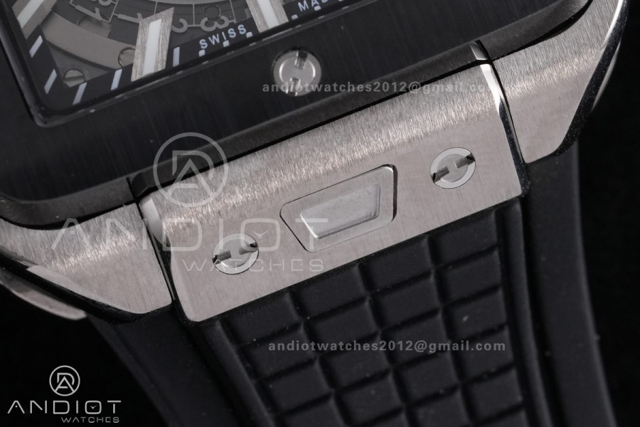 Square Bang Unico 42mm Titanium BBF 1:1 Best Edition Skeleton Dial Ceramic Bezel on Black Rubber Strap A1280