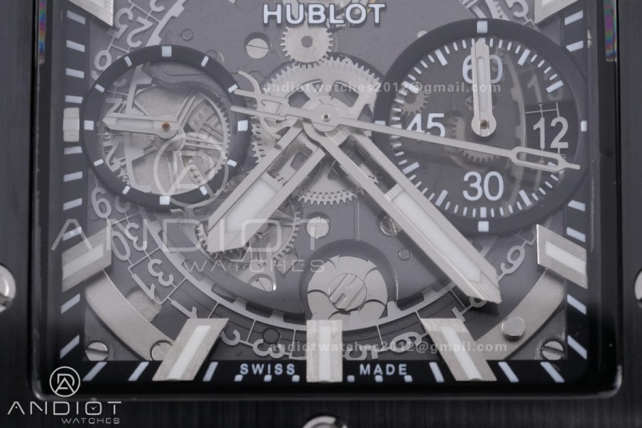 Square Bang Unico 42mm Titanium BBF 1:1 Best Edition Skeleton Dial Ceramic Bezel on Black Rubber Strap A1280