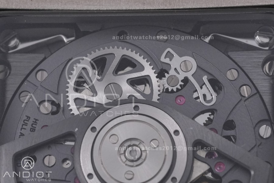 Square Bang Unico 42mm Titanium BBF 1:1 Best Edition Skeleton Dial Ceramic Bezel on Black Rubber Strap A1280