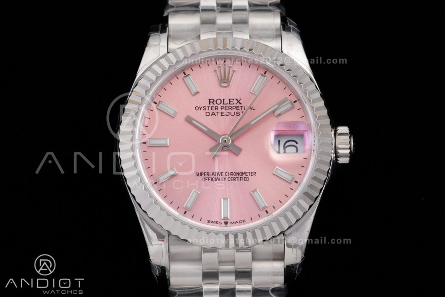 DateJust 31 Ladies 278274 GSF Pink Dial Stick Markers on Jubilee Bracelet A2236