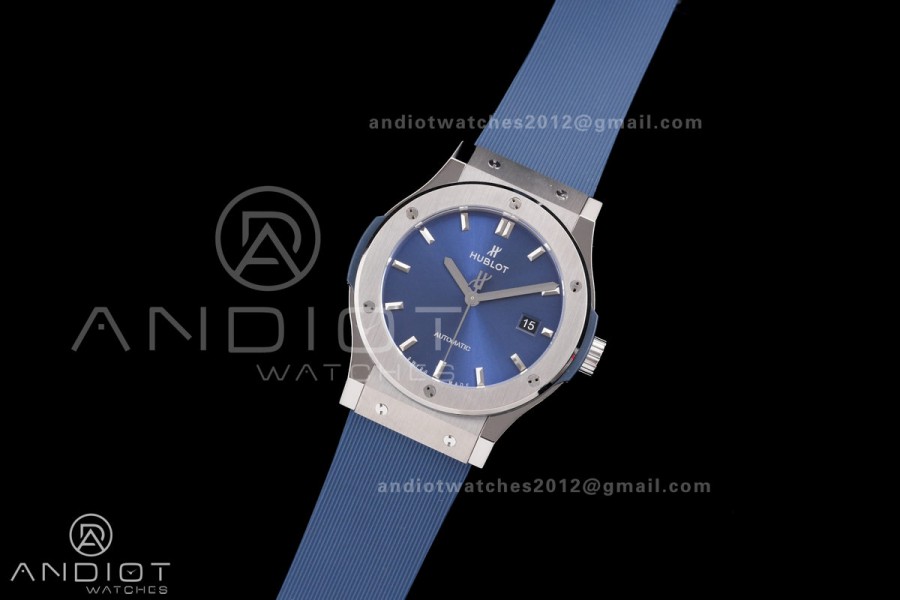Classic Fusion 42mm Titanium JJZF 1:1 V2 Best Edition Blue Dial On Blue Gummy Strap