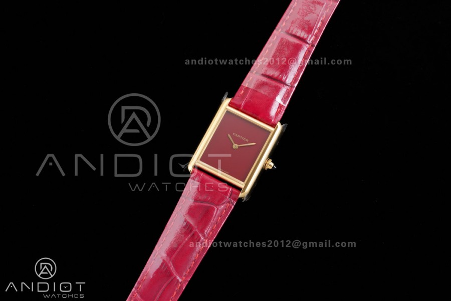 Tank Must 25.5mm YG AF 1:1 Best Edition Red Dial On Red Leather Ronda Quartz