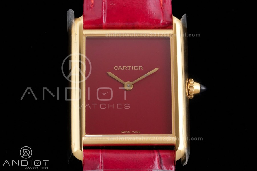 Tank Must 25.5mm YG AF 1:1 Best Edition Red Dial On Red Leather Ronda Quartz