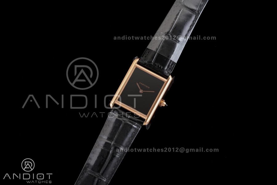 Tank Must 25.5mm RG AF 1:1 Best Edition Black Dial On Black Leather Ronda Quartz