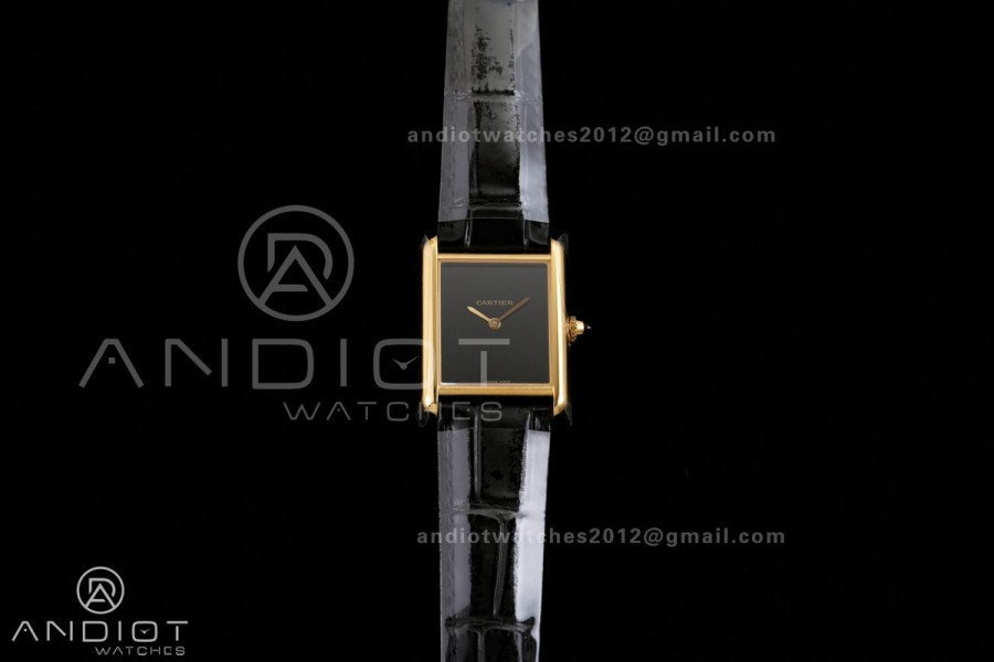 Tank Must 25.5mm YG AF 1:1 Best Edition Black Dial On Black Leather Ronda Quartz