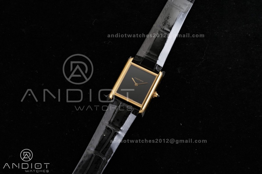 Tank Must 25.5mm YG AF 1:1 Best Edition Black Dial On Black Leather Ronda Quartz