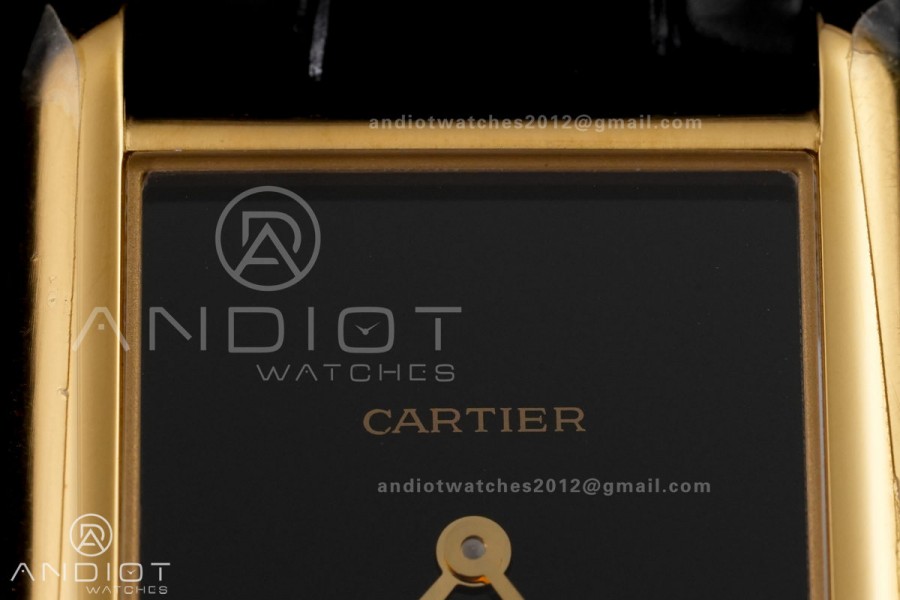 Tank Must 25.5mm YG AF 1:1 Best Edition Black Dial On Black Leather Ronda Quartz