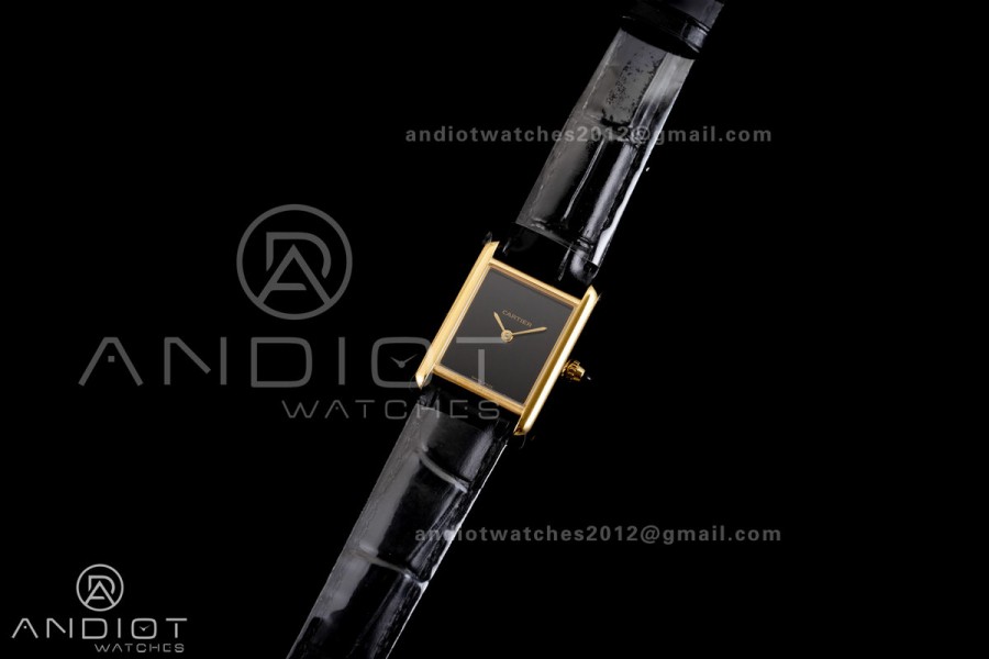 Tank Must 22mm YG AF Best Edition Black Dial On Black Leather Ronda Quartz