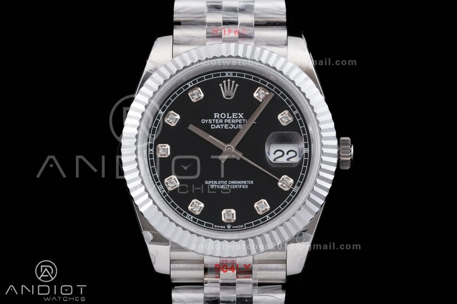 DateJust 41 126334 QF 1:1 Best Edition 904L Steel Black Diamonds Dial on Jubilee Bracelet QF3235 (149g)