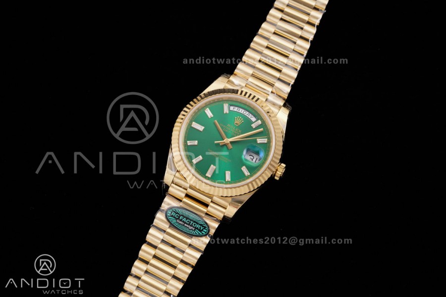 Day Date 40 YG 228238 RCF 1:1 Best Edition Green Crystal Dial on President Bracelet VR3255 (211g)