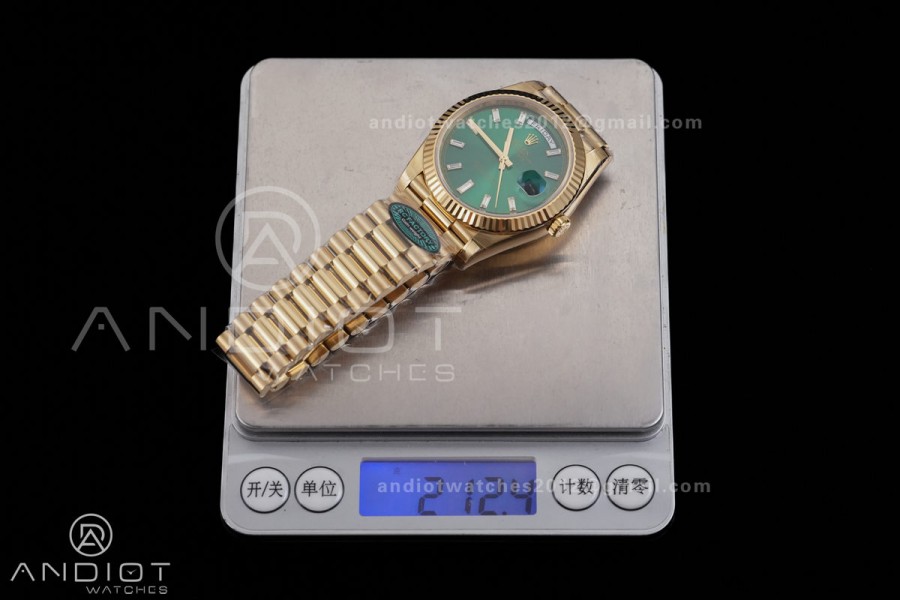 Day Date 40 YG 228238 RCF 1:1 Best Edition Green Crystal Dial on President Bracelet VR3255 (211g)