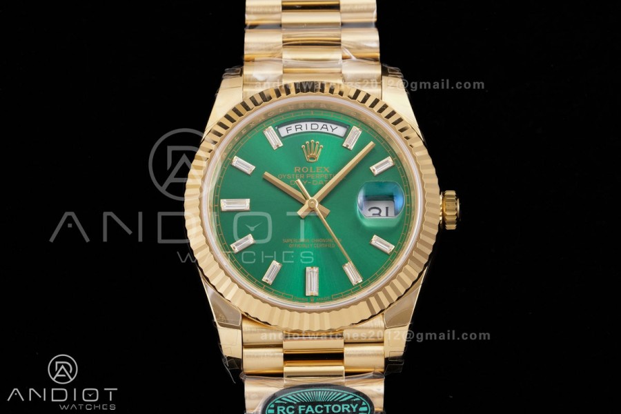 Day Date 40 YG 228238 RCF 1:1 Best Edition Green Crystal Dial on President Bracelet VR3255 (211g)