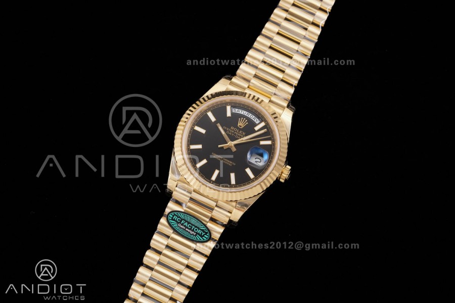 Day Date 40 YG 228238 RCF 1:1 Best Edition Black Stick Dial on President Bracelet VR3255 (211g)