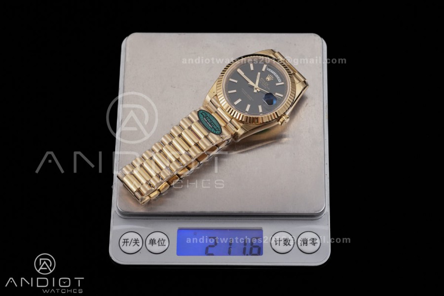 Day Date 40 YG 228238 RCF 1:1 Best Edition Black Stick Dial on President Bracelet VR3255 (211g)