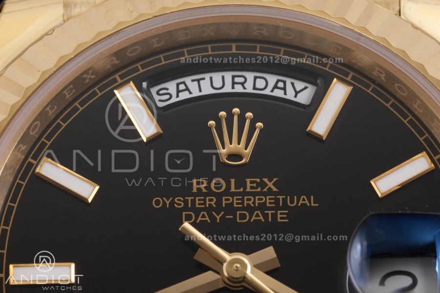 Day Date 40 YG 228238 RCF 1:1 Best Edition Black Stick Dial on President Bracelet VR3255 (211g)