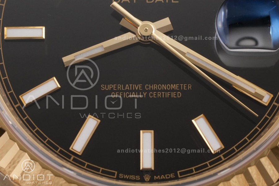 Day Date 40 YG 228238 RCF 1:1 Best Edition Black Stick Dial on President Bracelet VR3255 (211g)