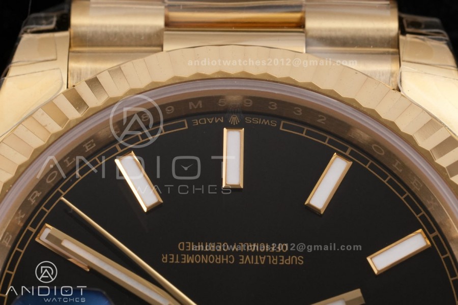 Day Date 40 YG 228238 RCF 1:1 Best Edition Black Stick Dial on President Bracelet VR3255 (211g)