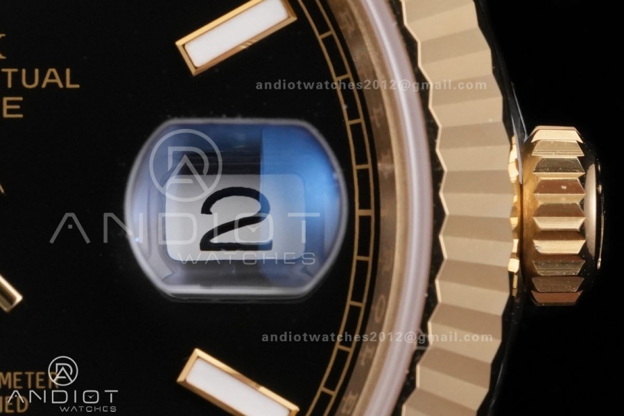 Day Date 40 YG 228238 RCF 1:1 Best Edition Black Stick Dial on President Bracelet VR3255 (211g)