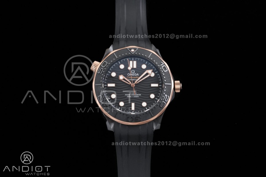 Seamaster Diver 300M Ceramic/RG V4 VSF 1:1 Best Edition Black Dial On Black Rubber Strap Asian Super Clone 8806