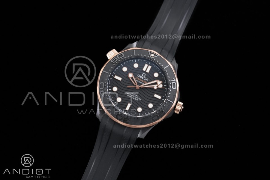 Seamaster Diver 300M Ceramic/RG V4 VSF 1:1 Best Edition Black Dial On Black Rubber Strap Asian Super Clone 8806
