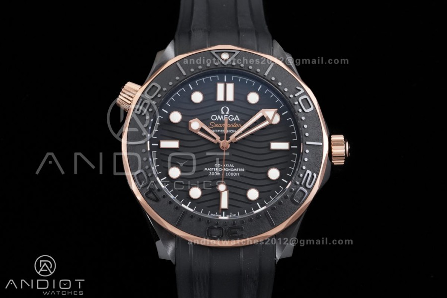 Seamaster Diver 300M Ceramic/RG V4 VSF 1:1 Best Edition Black Dial On Black Rubber Strap Asian Super Clone 8806