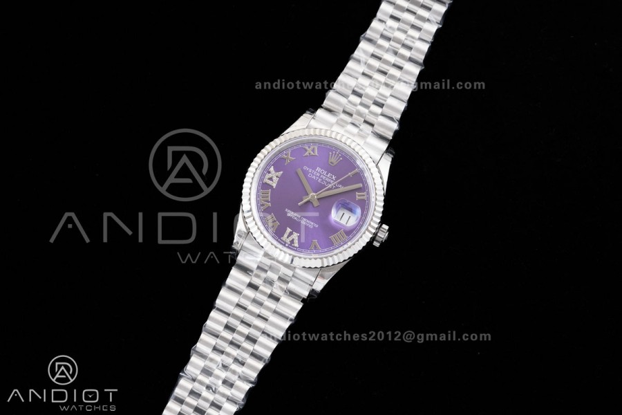 DateJust 36 126234 GSF 1:1 Best Edition Purple Diamonds Roman Dial on SS Jubilee Bracelet A3235