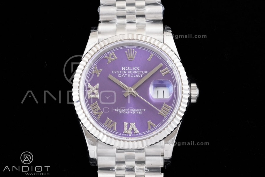 DateJust 36 126234 GSF 1:1 Best Edition Purple Diamonds Roman Dial on SS Jubilee Bracelet A3235