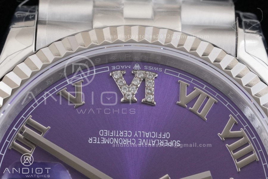 DateJust 36 126234 GSF 1:1 Best Edition Purple Diamonds Roman Dial on SS Jubilee Bracelet A3235