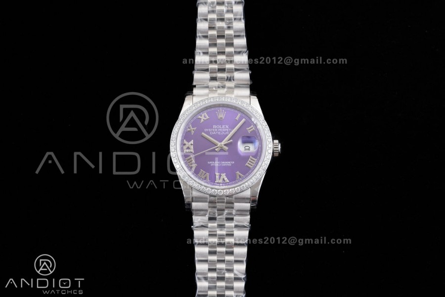 DateJust 36 126234 GSF 1:1 Best Edition Purple Diamonds Roman Dial Diamond Bezel on SS Jubilee Bracelet A3235