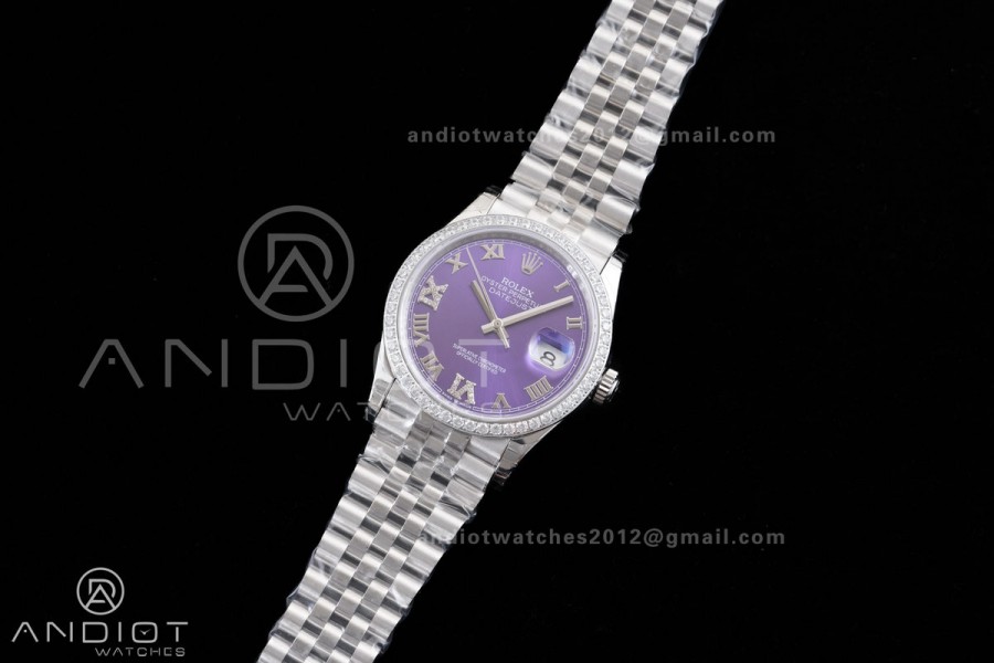 DateJust 36 126234 GSF 1:1 Best Edition Purple Diamonds Roman Dial Diamond Bezel on SS Jubilee Bracelet A3235