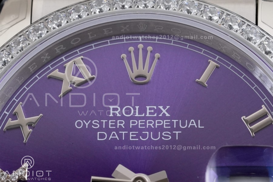 DateJust 36 126234 GSF 1:1 Best Edition Purple Diamonds Roman Dial Diamond Bezel on SS Jubilee Bracelet A3235