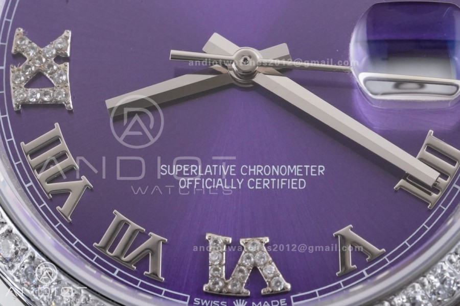 DateJust 36 126234 GSF 1:1 Best Edition Purple Diamonds Roman Dial Diamond Bezel on SS Jubilee Bracelet A3235