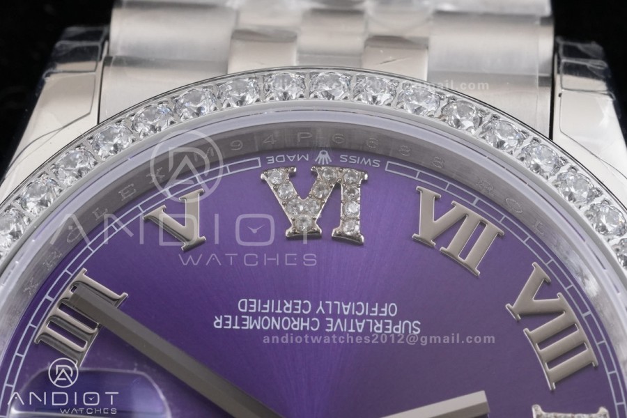 DateJust 36 126234 GSF 1:1 Best Edition Purple Diamonds Roman Dial Diamond Bezel on SS Jubilee Bracelet A3235