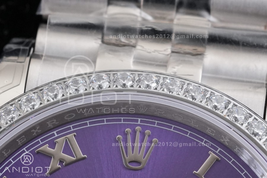 DateJust 36 126234 GSF 1:1 Best Edition Purple Diamonds Roman Dial Diamond Bezel on SS Jubilee Bracelet A3235