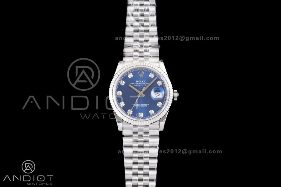 DateJust 36 126234 GSF 1:1 Best Edition Blue Diamonds Dial on SS Jubilee Bracelet A3235