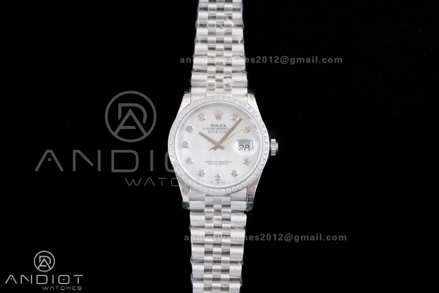 DateJust 36 126234 GSF 1:1 Best Edition White MOP Diamonds Dial on SS Jubilee Bracelet A3235