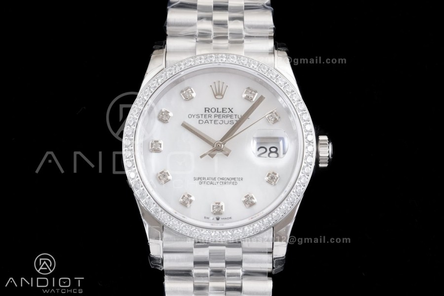 DateJust 36 126234 GSF 1:1 Best Edition White MOP Diamonds Dial on SS Jubilee Bracelet A3235