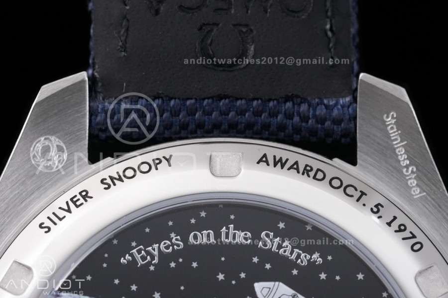 Speedmaster Professional Snoopy SS SMF 1:1 Best Edition Silver Dial Blue Marker On Blue Nylon Strap A3861(Free SS Bracelet)