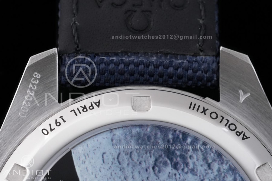 Speedmaster Professional Snoopy SS SMF 1:1 Best Edition Silver Dial Blue Marker On Blue Nylon Strap A3861(Free SS Bracelet)