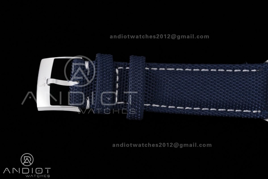 Speedmaster Professional Snoopy SS SMF 1:1 Best Edition Silver Dial Blue Marker On Blue Nylon Strap A3861(Free SS Bracelet)