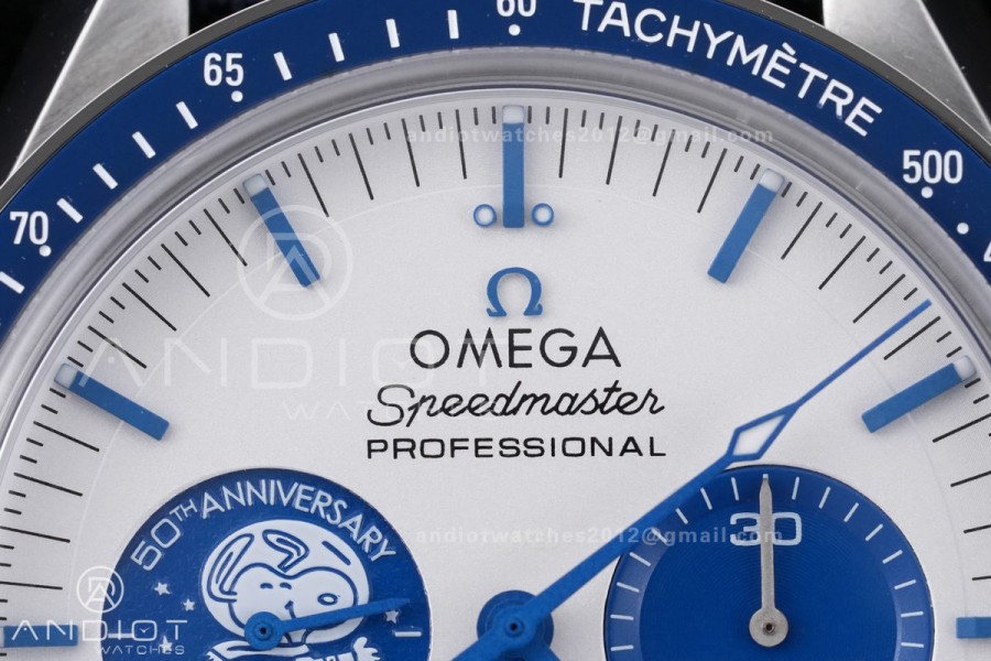 Speedmaster Professional Snoopy SS SMF 1:1 Best Edition Silver Dial Blue Marker On Blue Nylon Strap A3861(Free SS Bracelet)