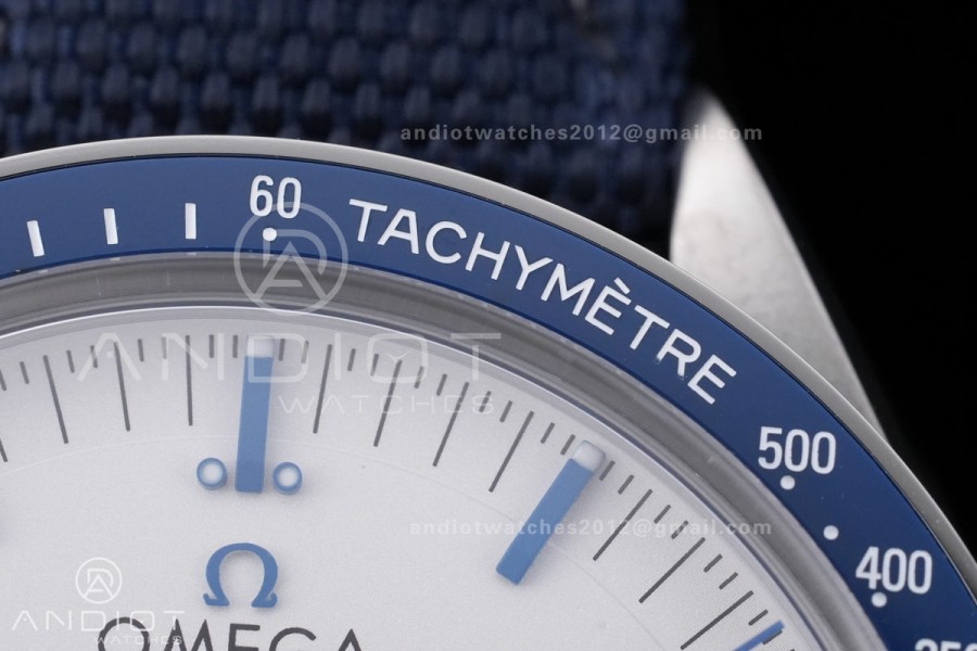 Speedmaster Professional Snoopy SS SMF 1:1 Best Edition Silver Dial Blue Marker On Blue Nylon Strap A3861(Free SS Bracelet)