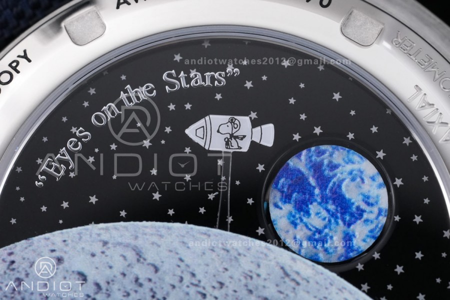 Speedmaster Professional Snoopy SS SMF 1:1 Best Edition Silver Dial Blue Marker On Blue Nylon Strap A3861(Free SS Bracelet)