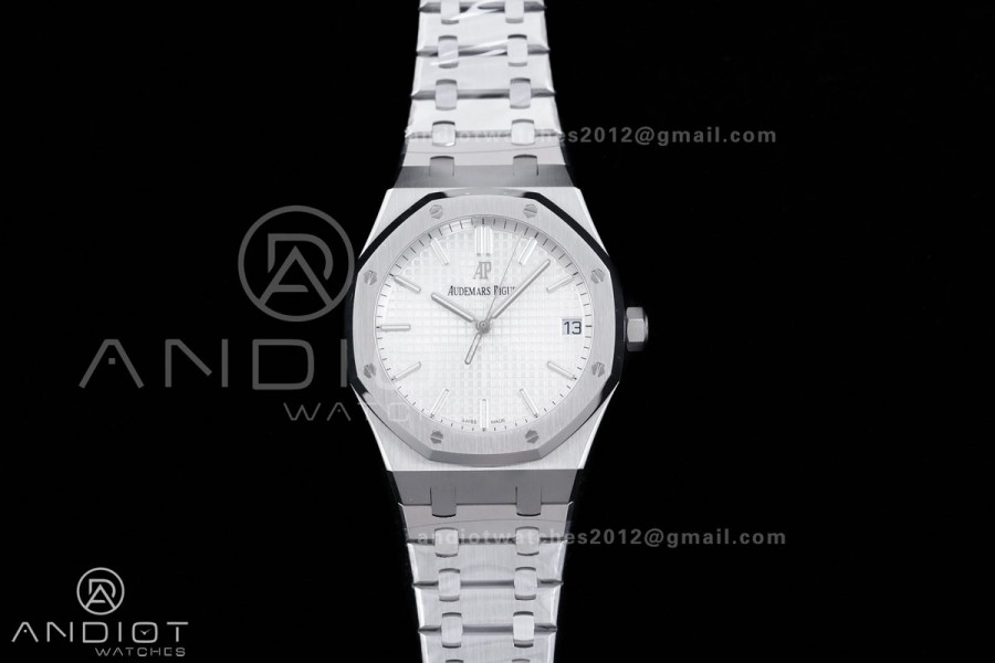 Royal Oak 41mm 15500 SS APSF 1:1 Best Edition White Textured Dial on SS Bracelet A4302 Super Clone