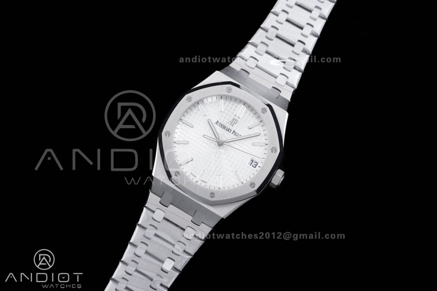 Royal Oak 41mm 15500 SS APSF 1:1 Best Edition White Textured Dial on SS Bracelet A4302 Super Clone