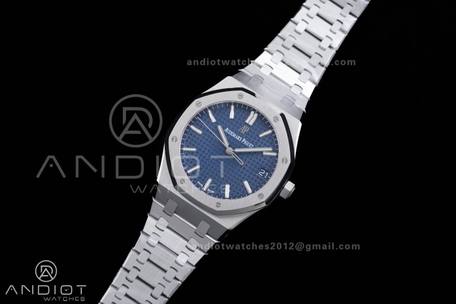 Royal Oak 41mm 15500 SS APSF 1:1 Best Edition Blue Textured Dial on SS Bracelet A4302 Super Clone
